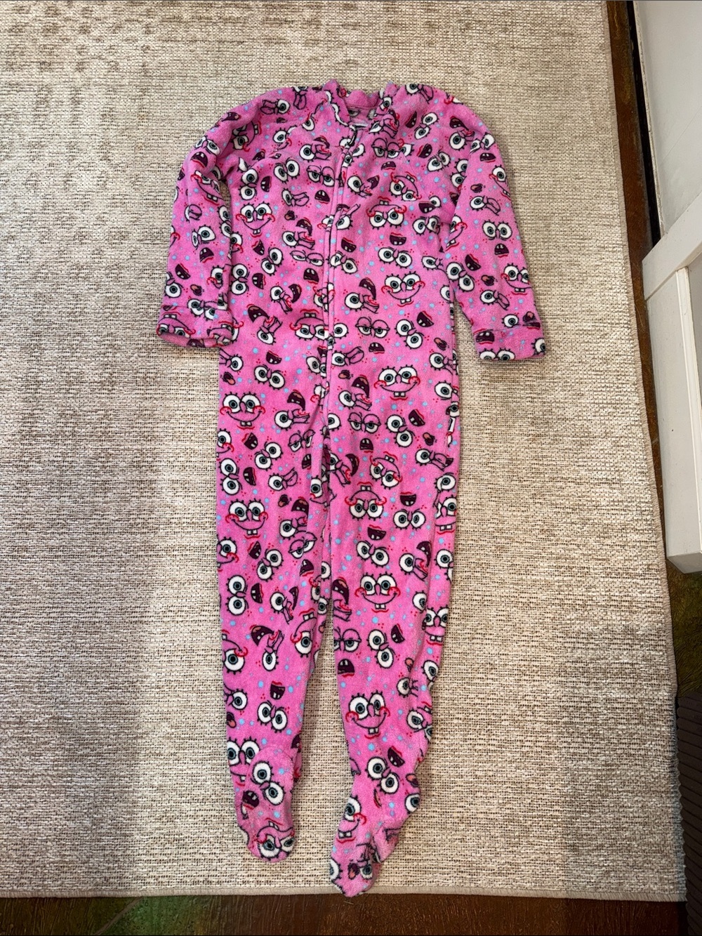 Women Pink Fleece One-Piece Pajama with Playful Face Print